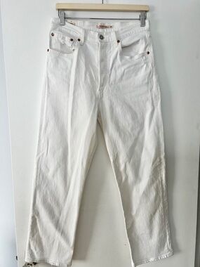 LEVI'S Ribcage Straight Ankle Jeans White 30 Stretch Coastal Neutral Soft Girl